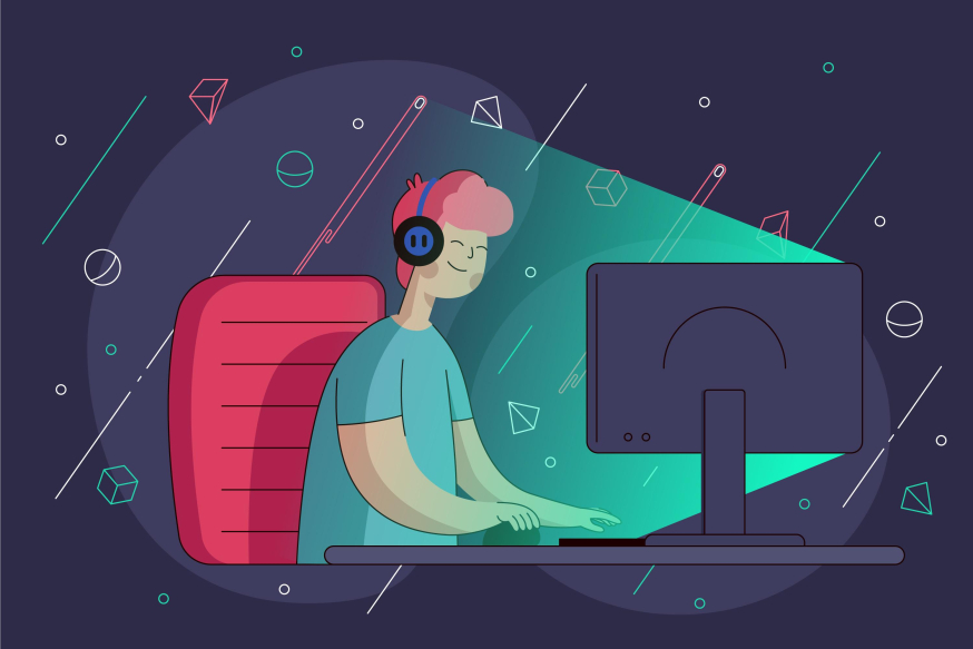 Vibe-coding: waarom ineens iedereen “kan programmeren” Afbeelding: Illustratie van persoon achter computer die met AI stap voor stap een tool bouwt via Vibe-coding