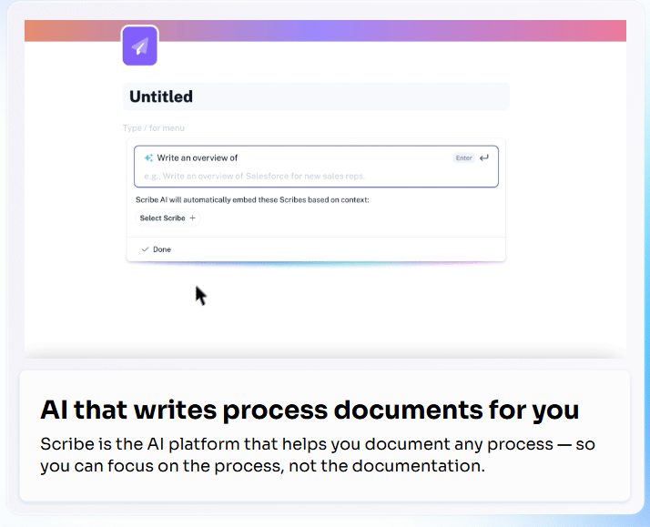 Afbeelding: Scribe AI helpt bij het opzetten van procesdocumentatie/Pages op basis van context