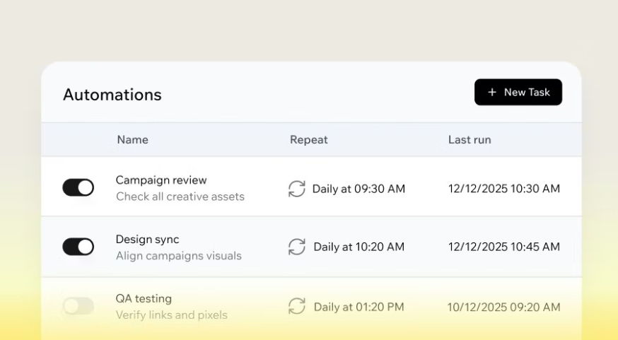 Afbeelding: Overzicht van automations met taken, herhaalinterval en laatste run