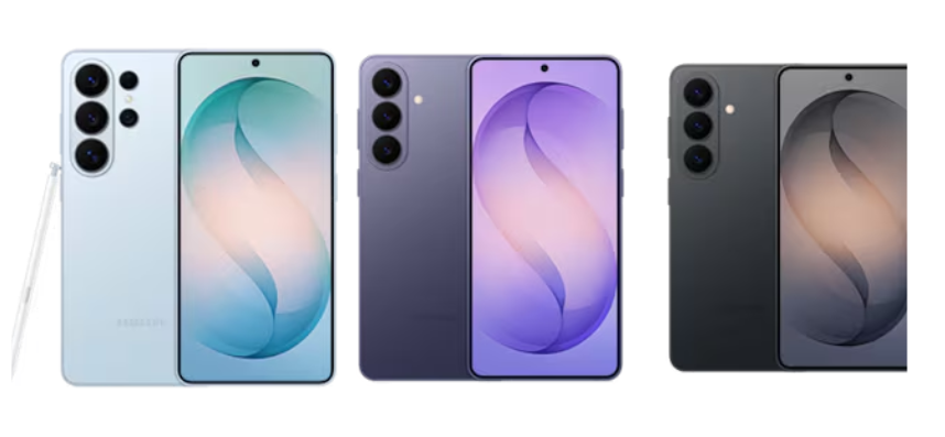 Afbeelding: Overzicht van de Galaxy S26 Ultra, Galaxy S26+ en Galaxy S26 in kleuren als Sky Blue, Cobalt Violet en Black