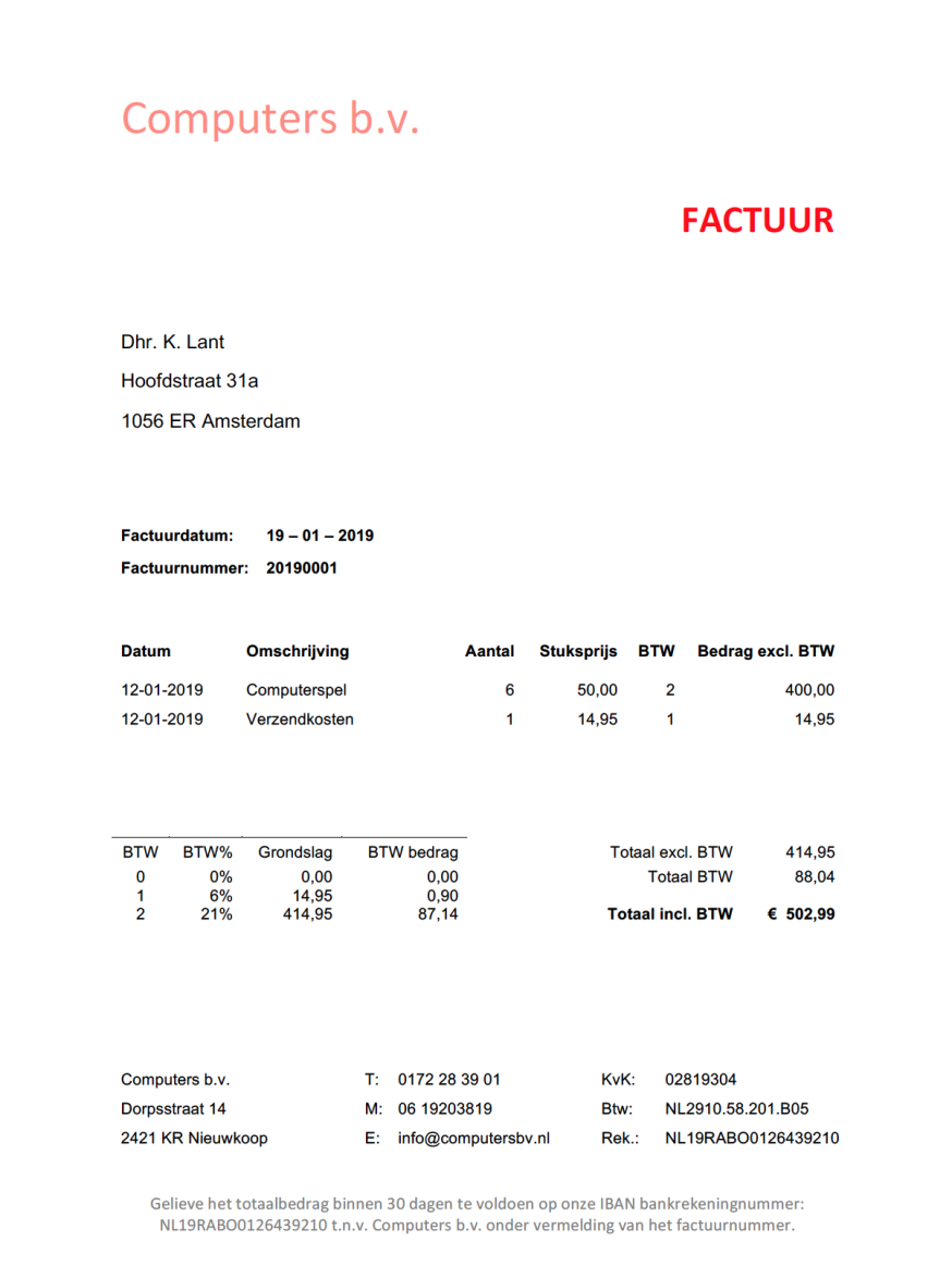 Voorbeeld factuur