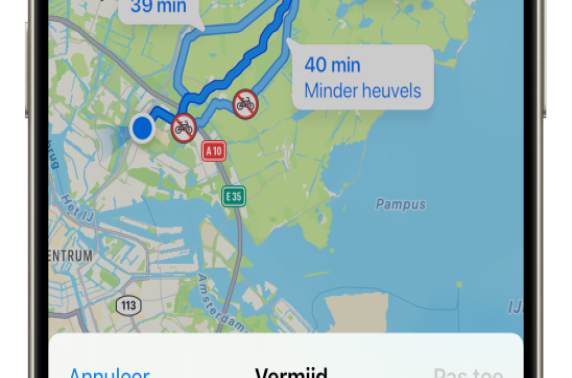 Apple Kaarten introduceert fietsroutes