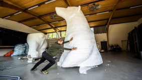 Hofmans Pissende IJsbeer komt aan wal