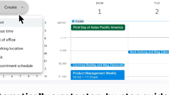 Afbeelding: Screenshot van Scribe die tijdens een handeling (Google Calendar) automatisch een stap-voor-stap guide genereert